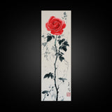 Canvas Print of Asian Style Red Rose, Art Nouveau Print, Botanical Art, Above Sofa Decor, Elegant Home Decor, Floral Wall Art