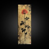 Golden Background Rose Art Canvas Print, Elegant Rose with Dark Leaves, Chinoiserie Style Wall Art, Framed Canvas Print, Gift Idea Her