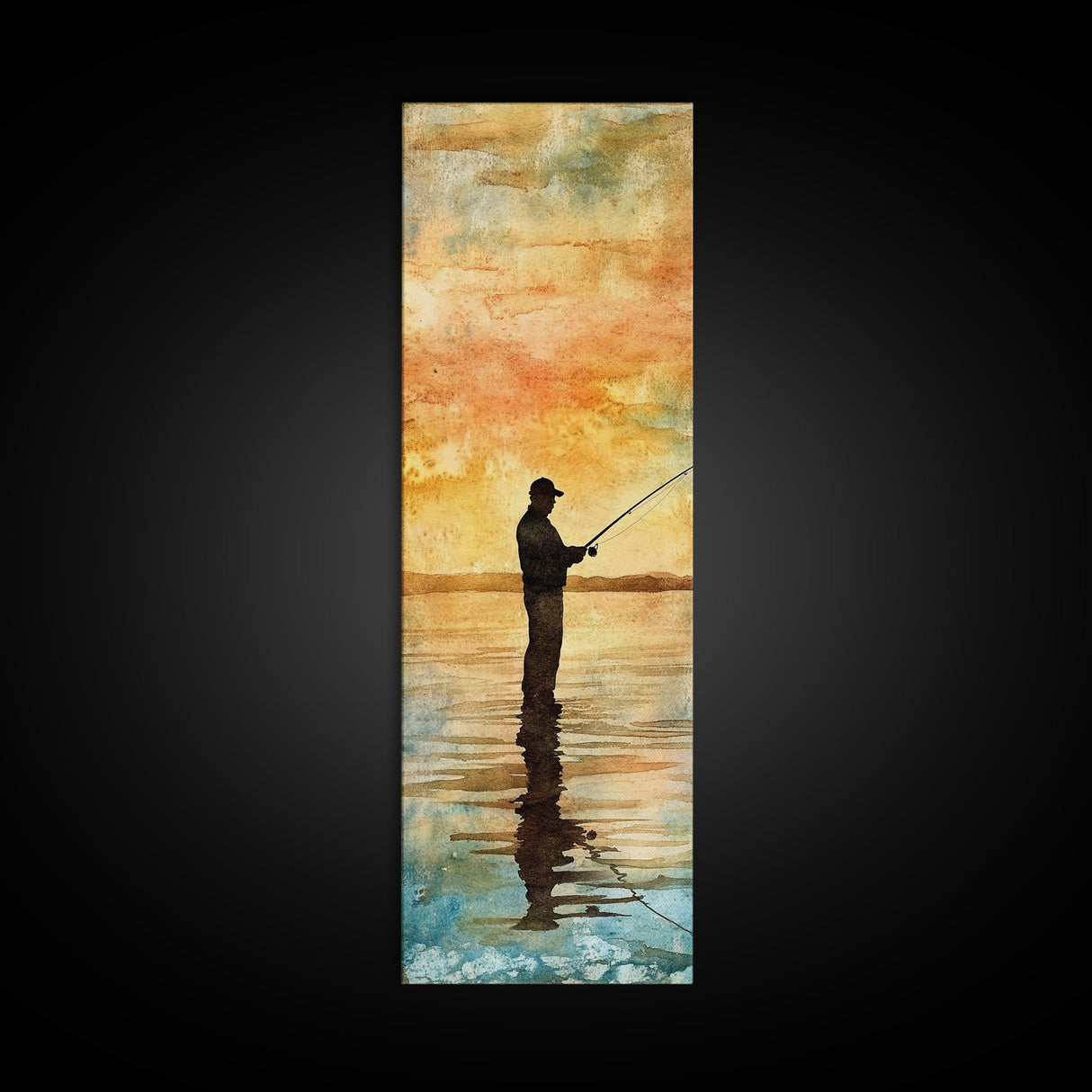 Framed Canvas Print Fishing Silhouette Art Above Sofa Art Southwest Wall Art Gift Idea Living Room Art Nature Lover's Unique Home Decor