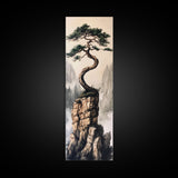 Framed Canvas Print Wabi Sabi Art Coastal Landscape Nautical Wall Art Pine Tree Artwork Living Room Decor Above Couch Art Serenity Gift