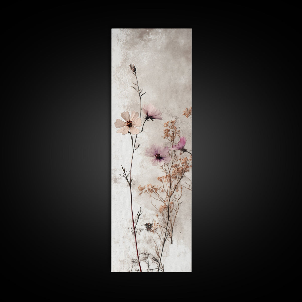 Framed Canvas Print Moody Wildflower Painting on Canvas, Minimalist Botanical Art, Cozy Autumn Decor, Above Couch Art, Rustic Wall Art