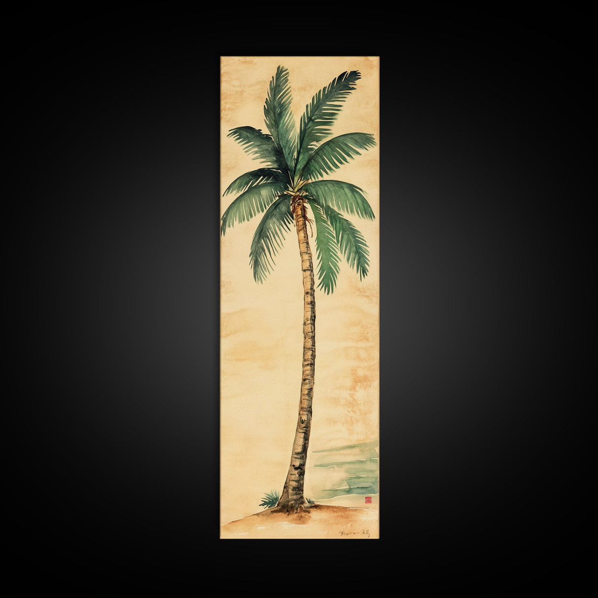 Framed Canvas Print Tall Skinny Palm Tree Art Nautical Coastal Decor, Beach-Inspired Tropical Wall Art, Guest Room Art, Gift Idea Her