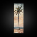 Framed Canvas Print Coastal Palm Tree Art, Sunset Beach Scene, Tropical Coastal Wall Art, Nautical Decor, Skinny Wall Art Gift Idea