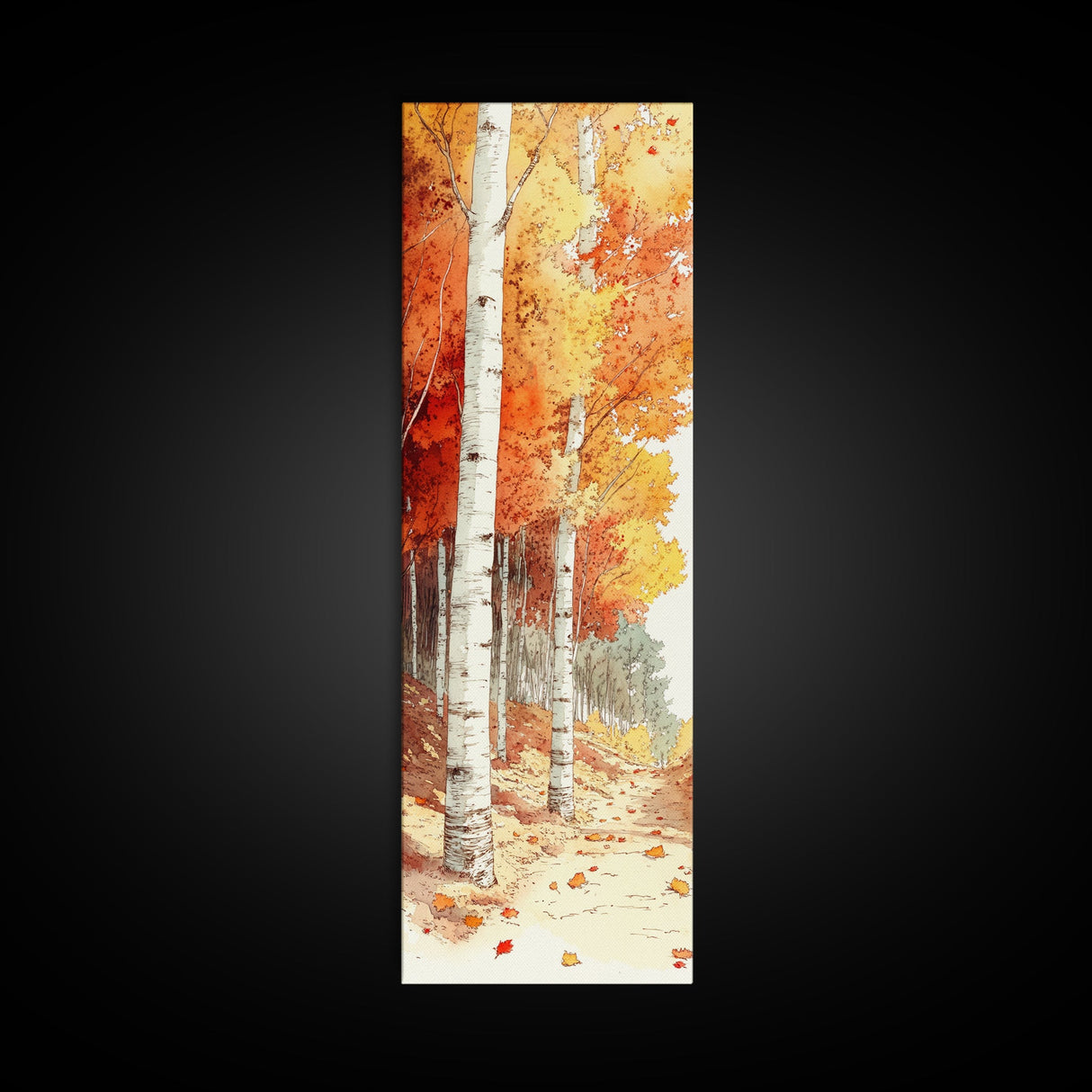 Framed Canvas Print Autumn Forest Birch Trees, Fall Landscape Art, Cozy Wabi Sabi Decor, Above Couch Art, Rustic Gift Idea Her