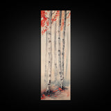 Birch Trees and Red Leaves Framed Canvas Print – Fall Vibes, Rustic Wall Art, Birch Tree Art, Cozy Autumn Theme, Living Room Art, Above Couch Decor