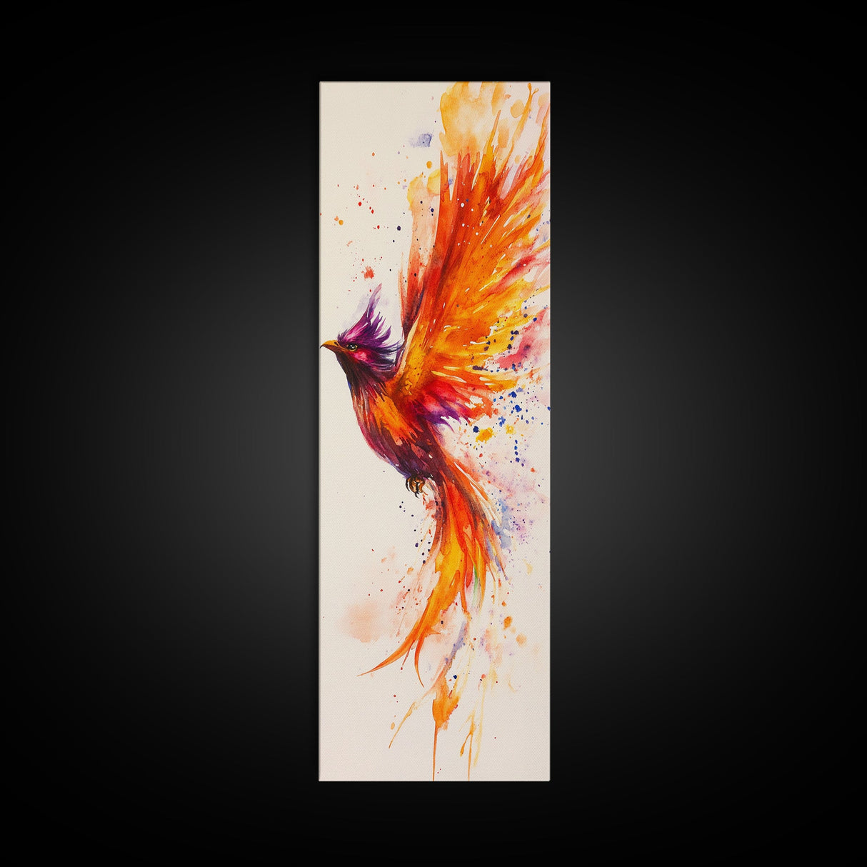 Watercolor Phoenix in Majestic Flight with Stunning Detail – Inspiring Firebird Canvas Print, Perfect Wall Art for Bedroom or Study Spaces