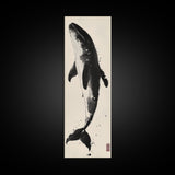Majestic Humpback Whale in Striking Monochrome Ink Style – Sophisticated Canvas Print for Marine Life Enthusiasts and Nautical Wall Decor