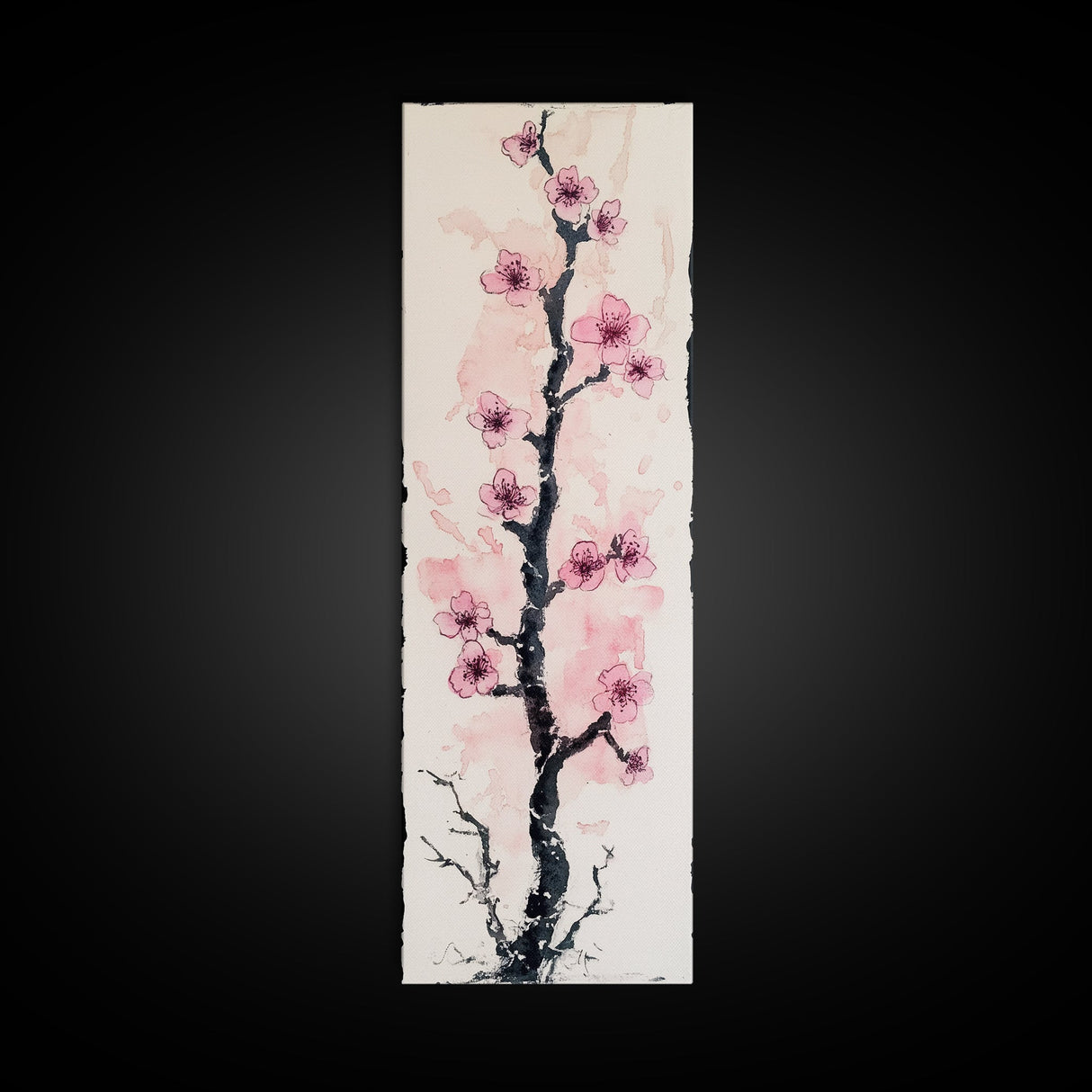 Delicate Cherry Tree in Bloom Painting - Canvas Print for Japanese Floral Art, Spring Blossom Decor, Nature-Inspired Wall Art, Botanical Print