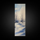 Winter Birch Tree Painting - Elegant Framed Canvas Print with Snowy Forest Scene in Minimalist Style for Nature Wall Art