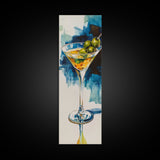 Martini Glass with Bold Blues, Watercolor Cocktail Art, Moody Martini Wall Art Canvas Print, Espresso Martini Wall Art, Modern Decor