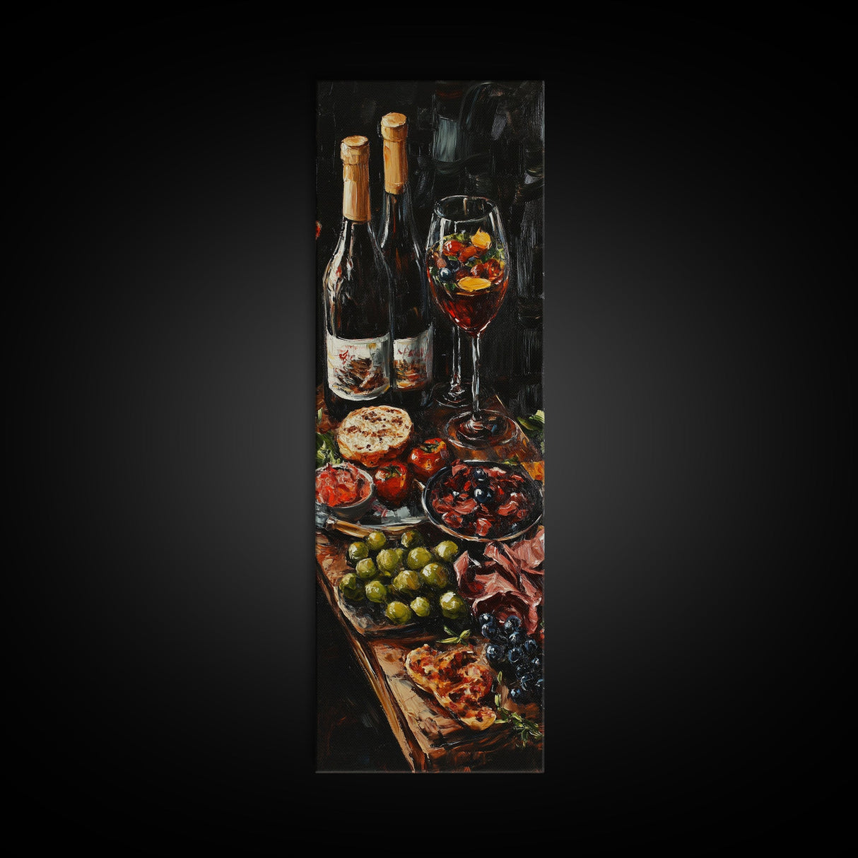 Still Life Oil Painting Print of Wine and Fruits - Kitchen Wall Art - Kitchen Decor - Kitchen Accent Piece - Oil Painting - Narrow Wall Art - Tall Skinny Art