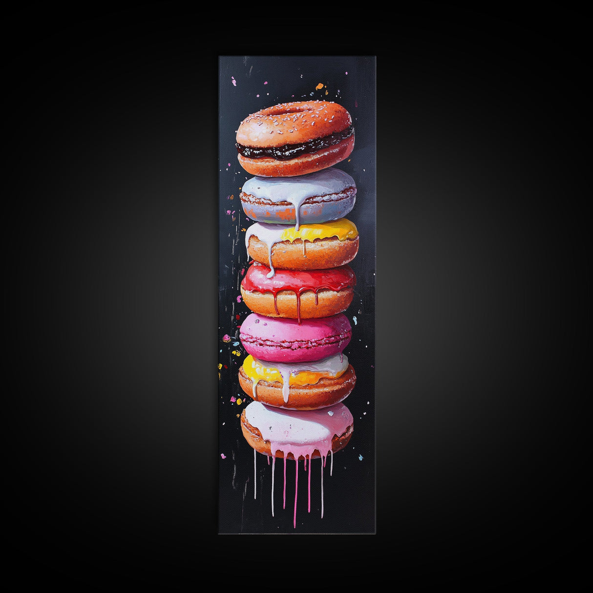 Cute Oil Painting Print of Macaroons - Kitchen Wall Art - Kitchen Decor - Framed Canvas Print - Preppy Kitchen Art - Girly Decor - Food Painting