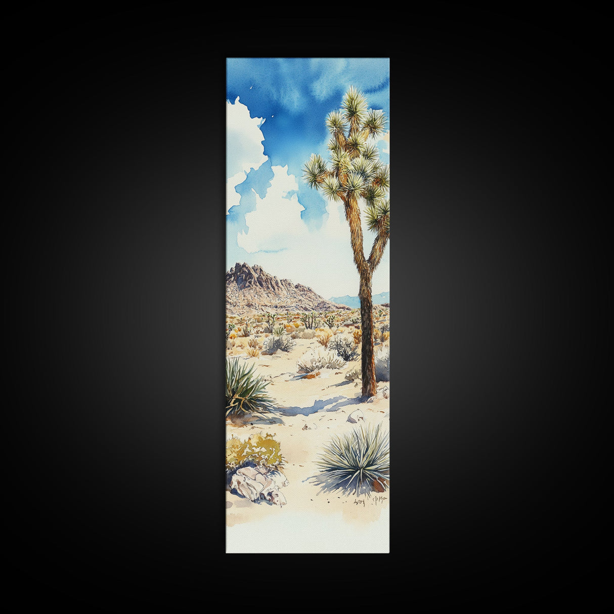 Retro Joshua Tree Wall Art Framed Canvas Print - Unique California Themed Wall Art - Skinny Tall Art - Narrow Art - Accent Piece Wall Art