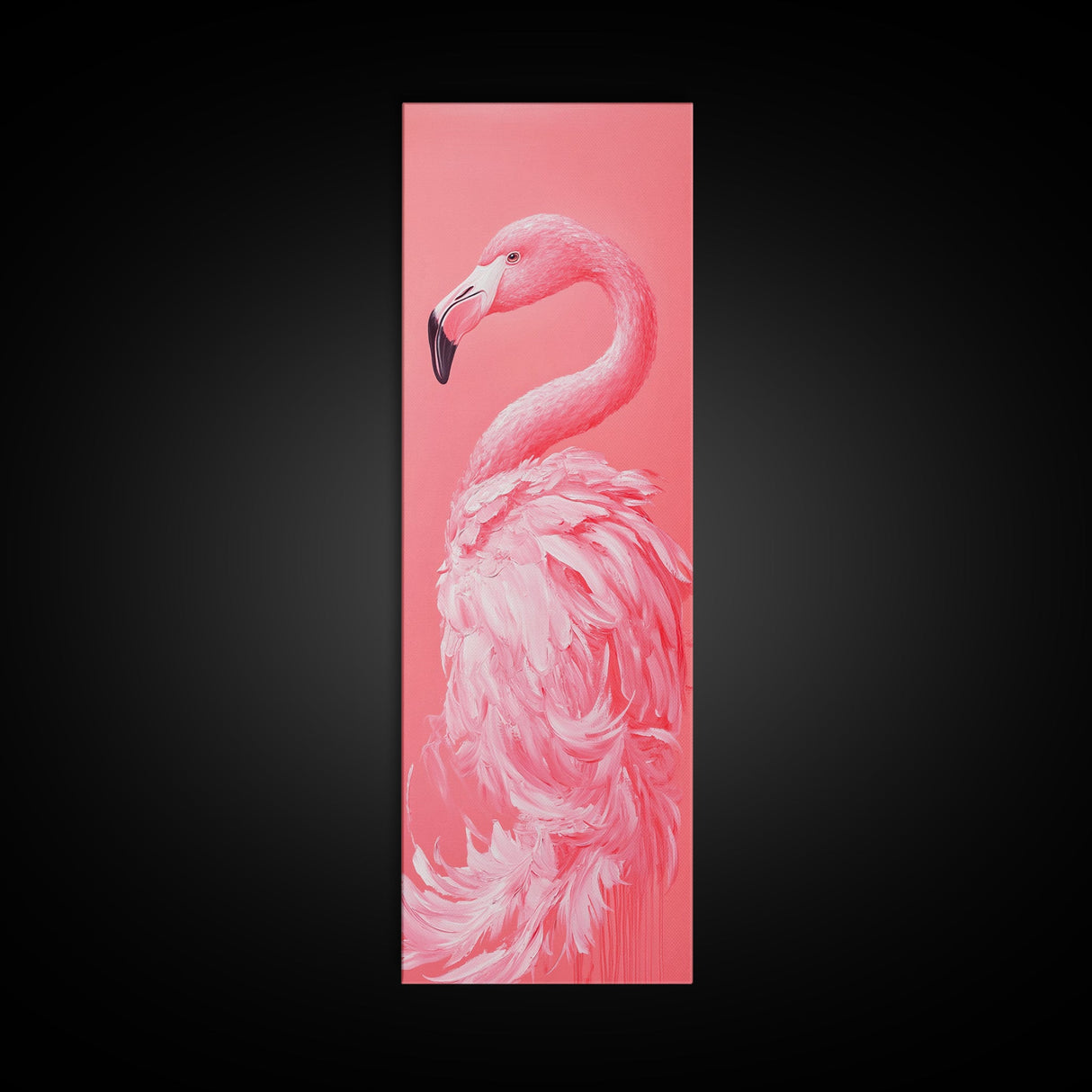 Preppy Dorm Room Wall Art Gift For Her, Framed Canvas Print, Pink Flamingo Painting, Tall Skinny Art, Narrow Wall Art, Skinny Art