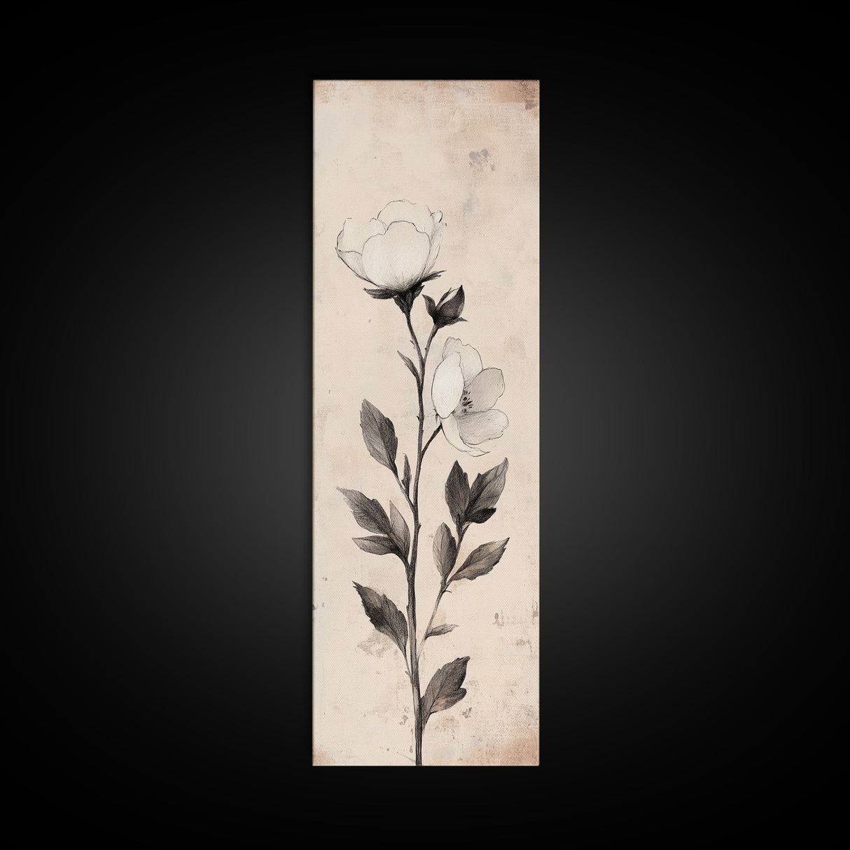 Sketch of a Flower Canvas Print, Wood Framed Wall Art, Flower Painting, Flower Decor, Floral Botanical Wall Art, Flower Print Narrow Art