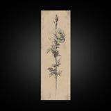 Black and White Sketch of a Rose, Framed Canvas Print, Narrow Art, Tall Skinny Art, Flower Painting, Paint of a Rose, Floral Prints