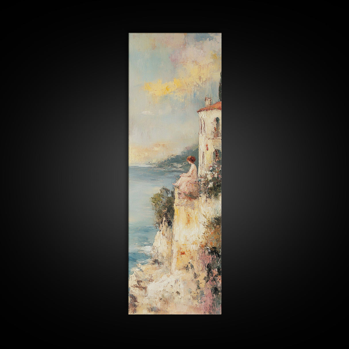 Abstract Oil Painting Print Of a Woman Overlooking the Coast, Victorian Oil Painting, Nautical Seascape Painting, Wall Decor for Girls