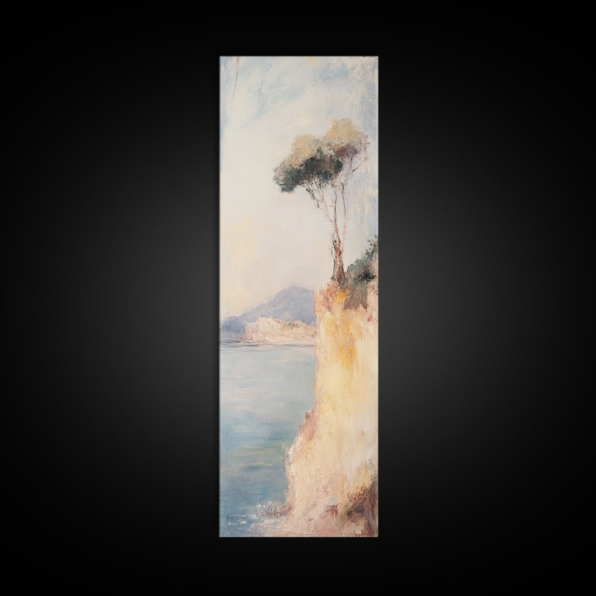 Victorian Landscape Oil Painting Print, Tall Skinny Wall Art, Coastal Painting, Coastal Landscape Art, Italian Seaside Painting, Narrow Wall Art