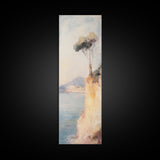 Victorian Landscape Oil Painting Print, Tall Skinny Wall Art, Coastal Painting, Coastal Landscape Art, Italian Seaside Painting, Narrow Wall Art