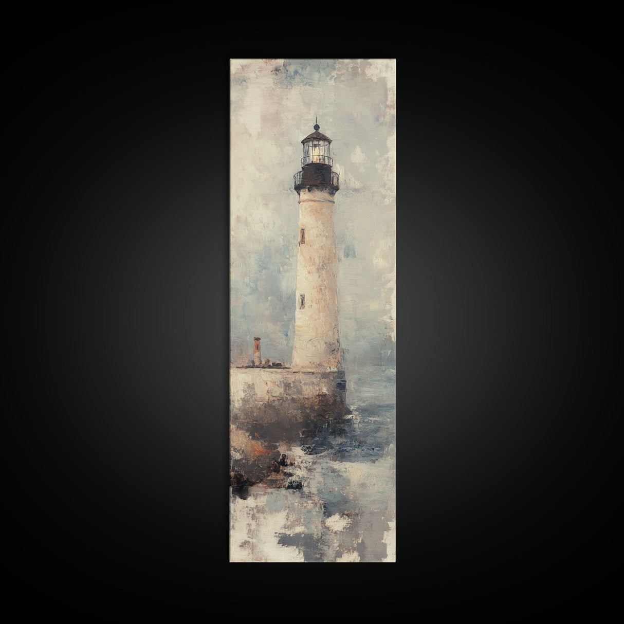 The Light House Framed Canvas Print - Nautical Seascape Painting - Lighthouse Art - Coastal Seascape Painting Tall Narrow Wall Art