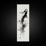 Tall Skinny Koi Fish Painting Print, Black and White Wabi Sabi Wall Art, Koi Fish Wall Decor, Japanese Style Elegant Artwork, Narrow Wall Art