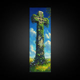 Oil Painting Print of a Celtic Cross, Irish Wall Art, Tall Narrow Art, Skinny Art, Wall Art For Small Spaces, Small Art, Ireland Art, Celtic Cross Art