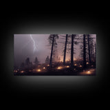 Haunted Gloomy Graveyard At Night, Thunder Storm, Halloween Cemetery Art, ready to hang canvas print wall art, Lightning Art