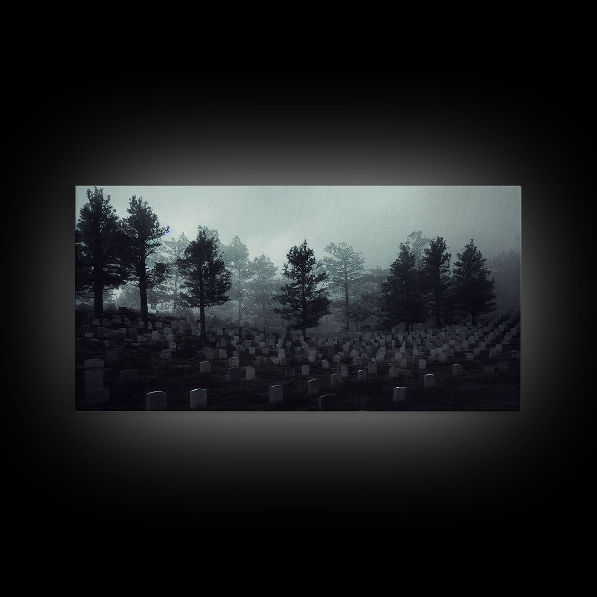 Creepy Haunted Cemetery, Spooky Halloween Art, Graveyard, ready to hang canvas print wall art, Black And White Art, Halloween Decor
