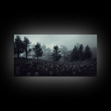 Creepy Haunted Cemetery, Spooky Halloween Art, Graveyard, ready to hang canvas print wall art, Black And White Art, Halloween Decor