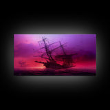 Outrun Style Ghost Ship, Abandoned Pirate Ship, ready to hang canvas print, framed art, cool unique wall decor
