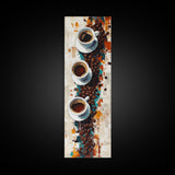 Espresso Cups Vertical Framed Canvas Print Coffee Wall Art Kitchen Long Narrow Rustic Farmhouse Art Living Room Decor