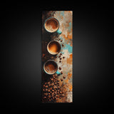 Coffee Beans and Cups Framed Canvas Print Rustic Coffee Wall Art Food Review Kitchen Art Espresso Martini Farmhouse Decor