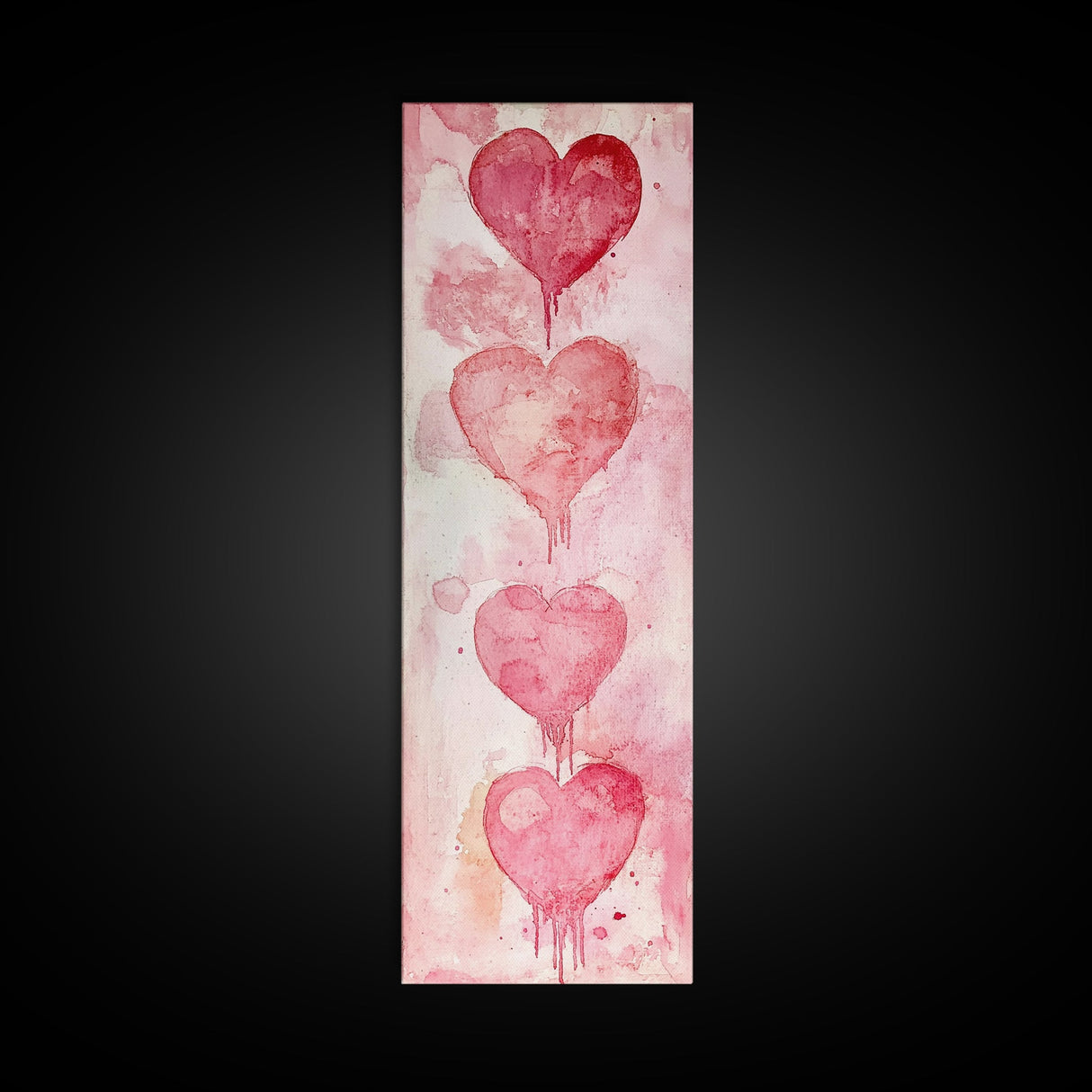 Watercolor Dripping Hearts Framed Canvas Print, Romantic Pink Abstract Art, Light Pink Wall Decor Valentine’s Day Gift Bedroom Art