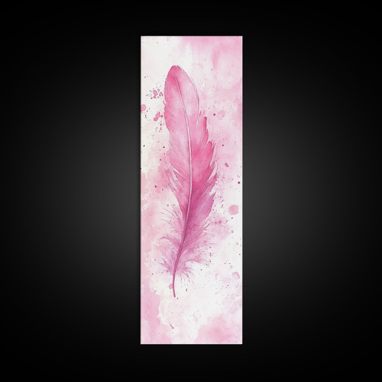Pink Feather Artwork Framed Canvas Print, Vertical Whimsical Art Light Pink Decor, Boho Minimalist Gift Bedroom and Dorm Wall Art