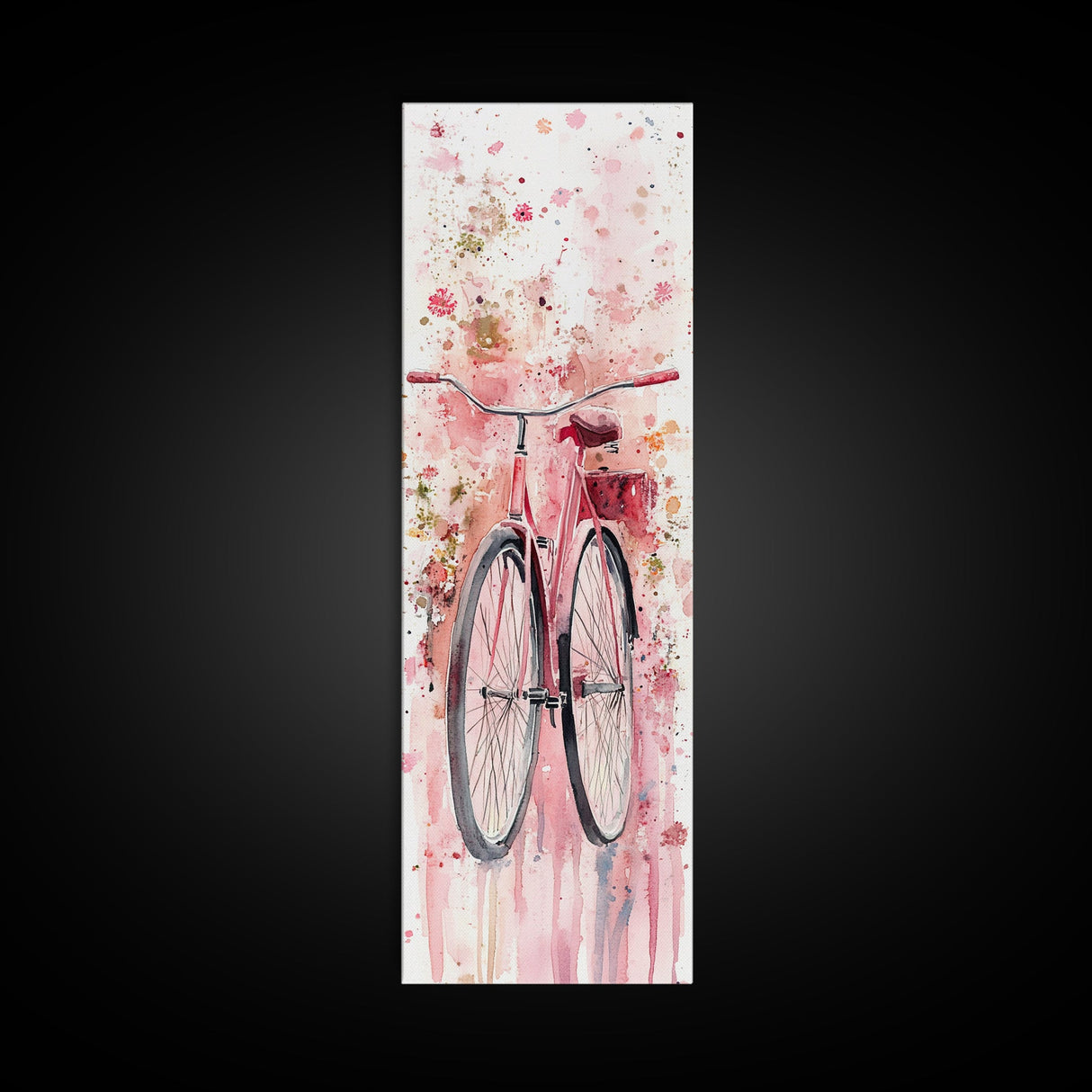 Bicycle Art Canvas Print Retro Pink Wall Art Long Narrow Vintage Style Above Couch Gift Idea Light Pink Minimalist Wabi Sabi Art