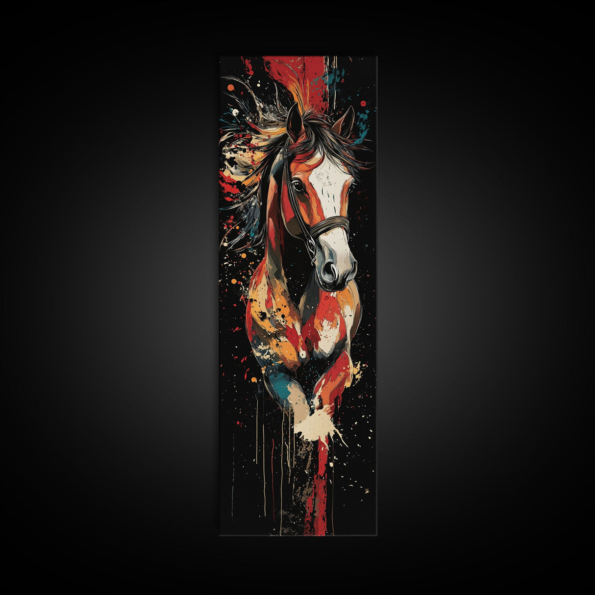 Abstract Horse Painting Framed Canvas Print Colorful Chicano Art Bold Moody Southwest Long Narrow Wall Art Bedroom or Living Room