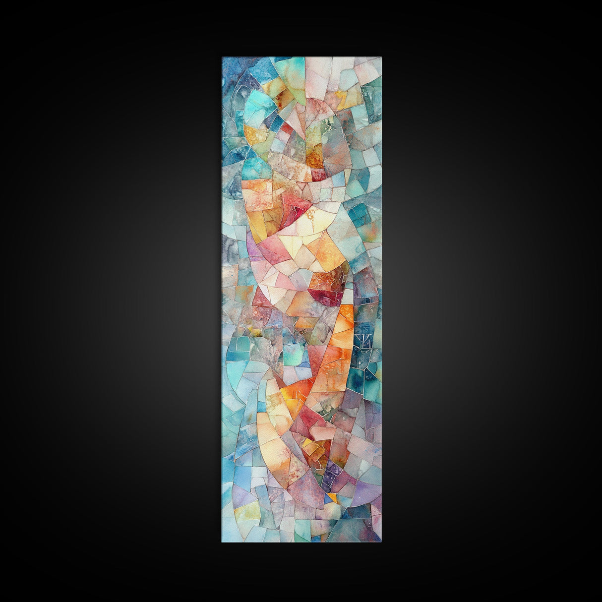 Mosaic Style Framed Canvas Print with Soft Pastel Tones, Mosaic Wall Art, Abstract Art, Vertical Wall Art, Coastal Decor, Bedroom Art