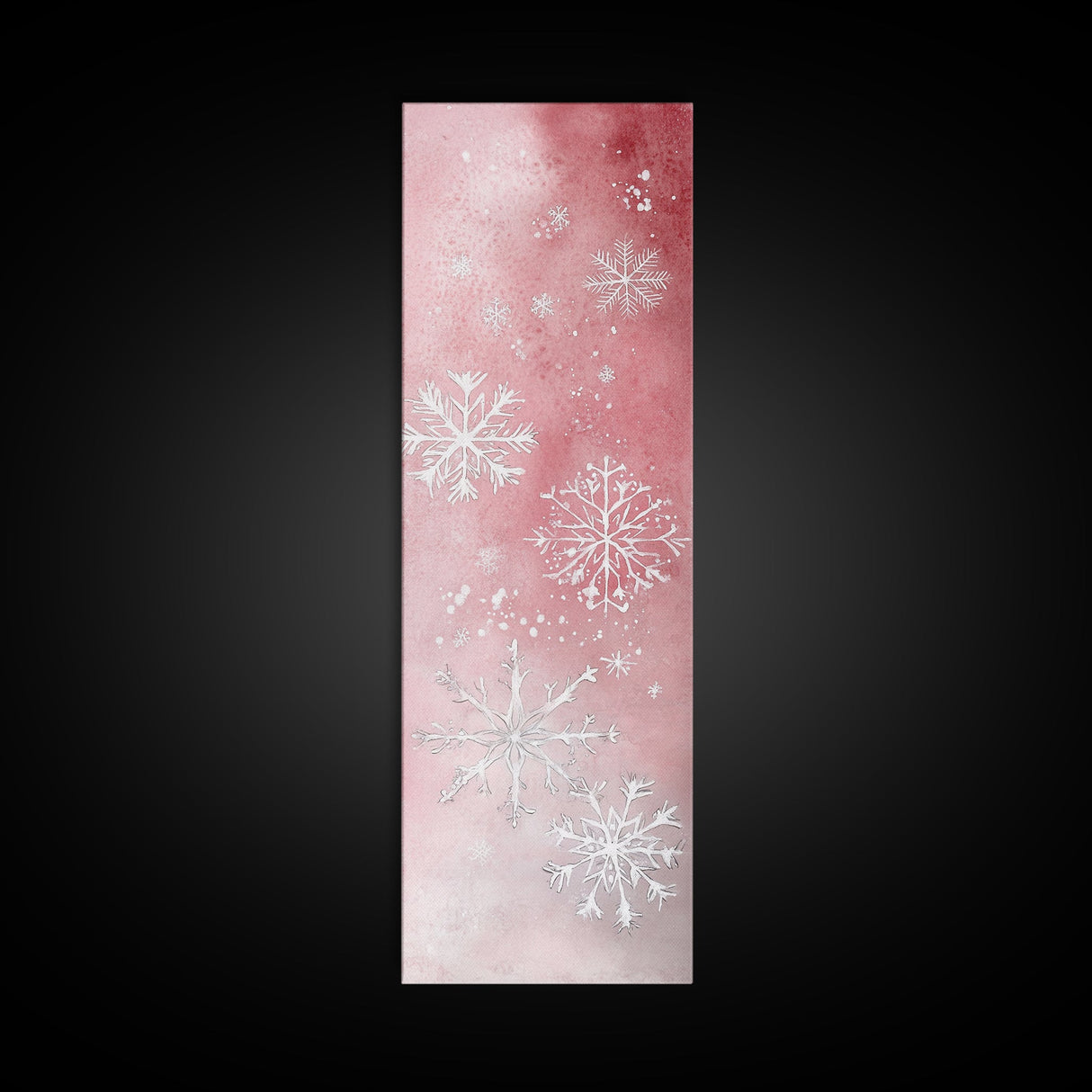 Snowflake Canvas Print Christmas Light Pink Art Whimsical Skinny Wall Art Vertical Art Winter Decor Living Room Rustic Guest Room