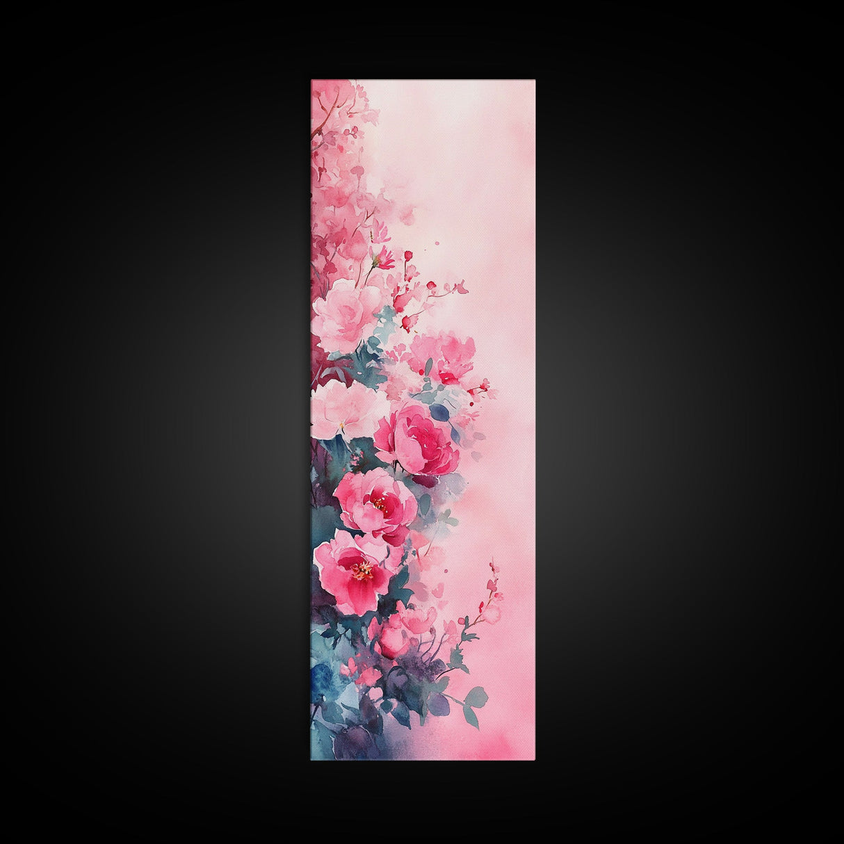 Romantic Rose Painting Framed Canvas Print with Light Pink Wall Art Featuring Cherry Blossom Details and Cozy Bedroom Decor Accents