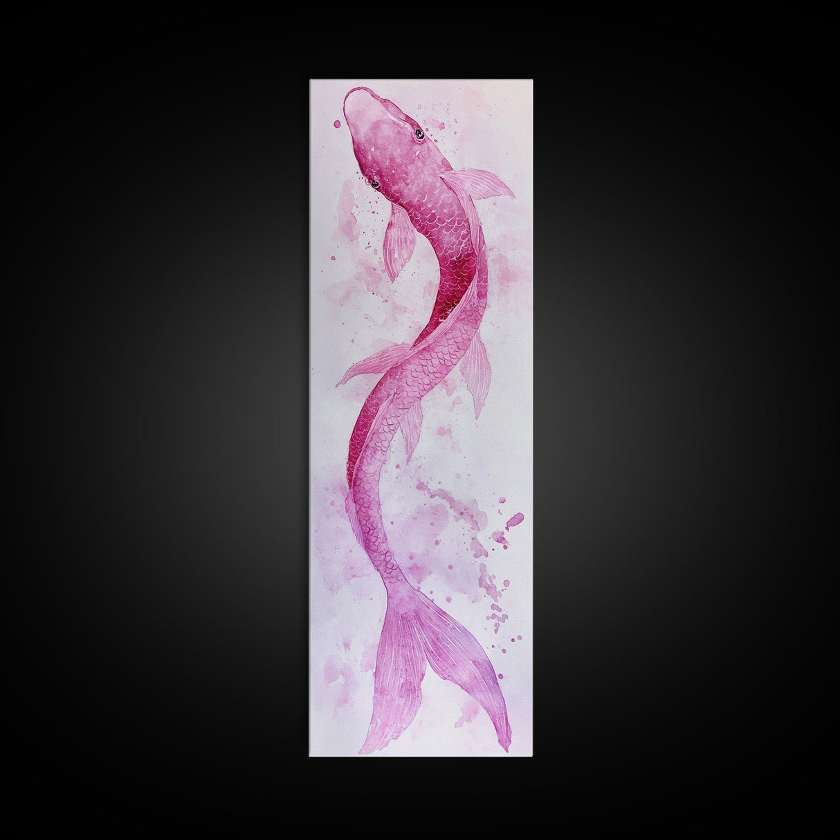 Koi Fish Canvas Print - Pink Whimsical Art, Minimalist Japanese Fish Painting, Skinny Wall Art, Peaceful Above Sofa Artwork