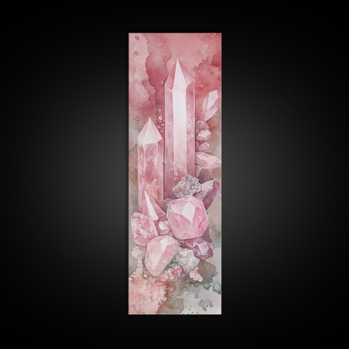 Rose Quartz Crystal Canvas Print - Gemstone Painting in Light Pink Tones, Healing Energy Inspired Wall Art, Boho Room Decor