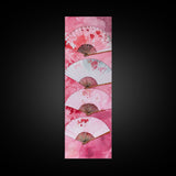 Elegant Fans Canvas Print - Chinoiserie Style Long Narrow Wall Art, Vintage-Inspired Pink Artwork, Skinny Vertical Painting