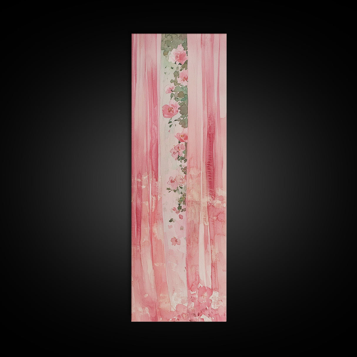 Pink Floral Curtains Framed Canvas Print Whimsical Art Light Pink Wall Art Vertical Wall Art Minimalist Art Rustic Decor Gift
