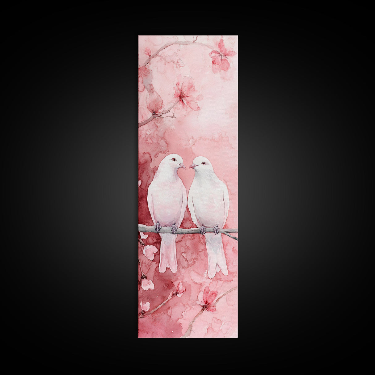Lovebirds Canvas Print Cherry Blossom Pink Art Romantic Wall Decor Feminine Aesthetic Whimsical Gift Idea Bedroom Art