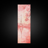 Eiffel Tower Reflection Pink Cherry Blossom Canvas Print Paris Wall Art Romantic Landscape Long Narrow Above Bed Vertical Art