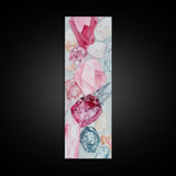 Gemstone Watercolor Painting Framed Canvas Print, Whimsical Pink Abstract Wall Art, Geometric Skinny Vertical Bedroom Art