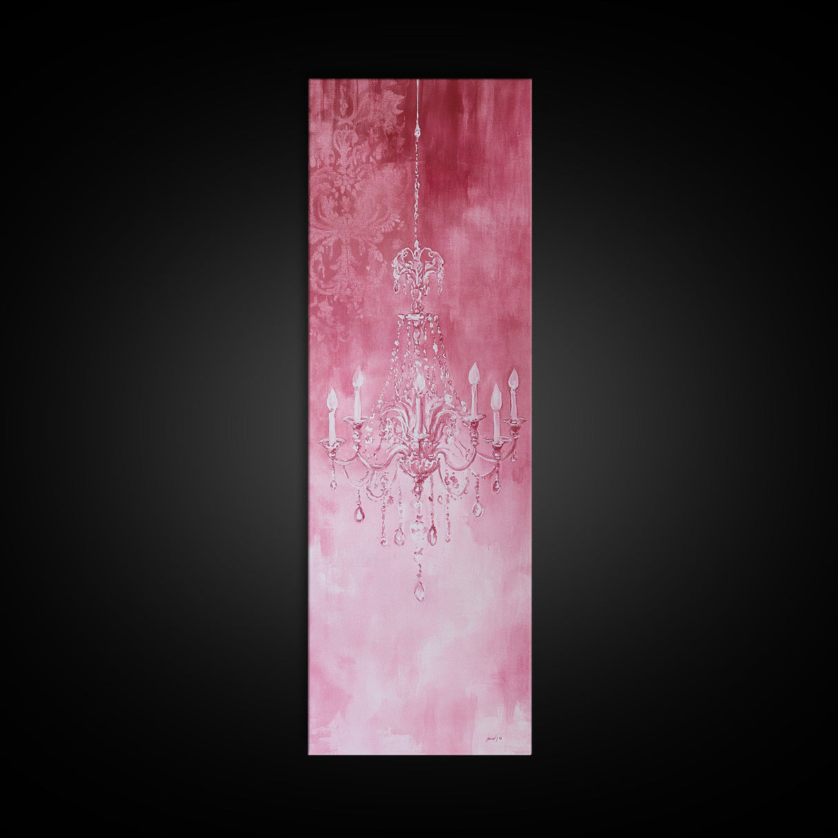 Crystal Chandelier Framed Canvas Print in Pink Abstract Art Perfect Above Sofa or Guest Room Art with Rustic and Glam Style