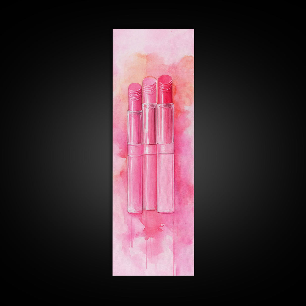 Light Pink Lipsticks Framed Canvas Print, Modern Whimsical Art, Abstract Vertical Art for Makeup Room or Girly Dorm Wall Decor
