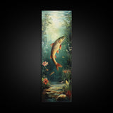 Underwater Trout Scene Canvas Print Rustic Wall Art Fly Fishing Art Wildflower Painting Skinny Art Vertical Rustic Decor