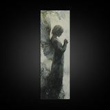 Watercolor Angel Canvas Print with Elegant Moody Design, Dark Angels Wall Art Gift Idea, Vertical Bedroom Zen Art Piece